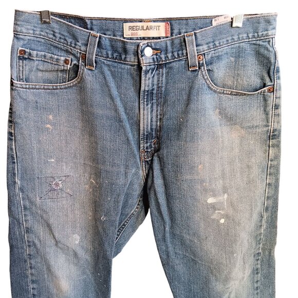 36x30 Levis 505 Regular Fit Blue Denim Jeans Distressed Paint Splatter Y2K - Picture 1 of 10